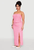 Womens Plus Almost Famous Striped Sweetheart Neckline Tube Top,