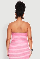 Womens Plus Size Almost Famous Striped Sweetheart Neckline Tube Top, Pink, Size 2X