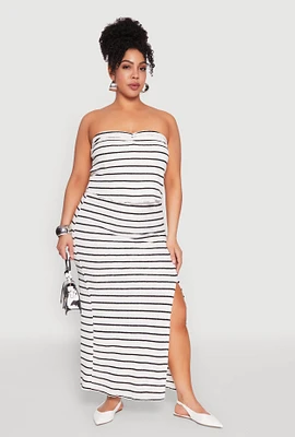 Womens Plus Size Almost Famous Striped Textured Side Slit Maxi Skirt, Multi, Size 3X