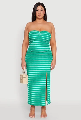 Womens Plus Almost Famous Striped Textured Side Slit Maxi Skirt,
