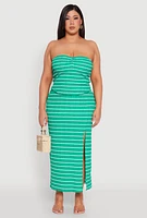 Womens Plus Almost Famous Striped Textured Side Slit Maxi Skirt,
