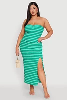 Womens Plus Almost Famous Striped Textured Side Slit Maxi Skirt,