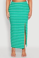 Womens Plus Almost Famous Striped Textured Side Slit Maxi Skirt,