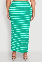 Womens Plus Almost Famous Striped Textured Side Slit Maxi Skirt,