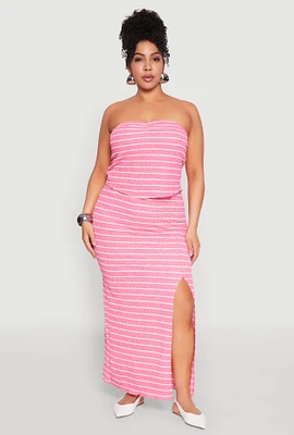 Womens Plus Size Almost Famous Striped Textured Side Slit Maxi Skirt, Pink, Size 3X