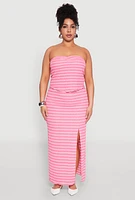 Womens Plus Size Almost Famous Striped Textured Side Slit Maxi Skirt, Pink, Size 3X
