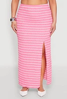 Womens Plus Size Almost Famous Striped Textured Side Slit Maxi Skirt, Pink, Size 2X