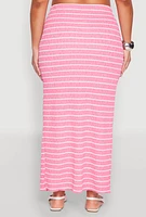 Womens Plus Size Almost Famous Striped Textured Side Slit Maxi Skirt, Pink, Size 3X