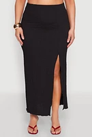 Womens Plus Almost Famous Side Slit Maxi Skirt, Black,