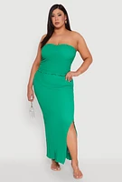 Womens Plus Size Almost Famous Side Slit Maxi Skirt, Green, Size 1X