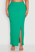 Womens Plus Size Almost Famous Side Slit Maxi Skirt, Green, Size 1X