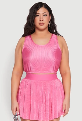 Womens Plus Size Almost Famous Plisse Cropped Tank Top, Pink, Size 2X