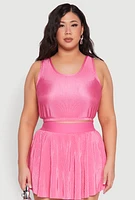 Womens Plus Size Almost Famous Plisse Cropped Tank Top, Pink, Size 2X