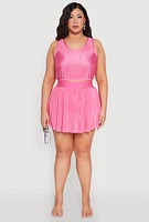 Womens Plus Almost Famous Plisse Cropped Tank Top, Pink,
