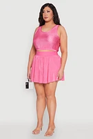 Womens Plus Size Almost Famous Plisse Cropped Tank Top, Pink, Size 2X