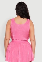 Womens Plus Size Almost Famous Plisse Cropped Tank Top, Pink, Size 2X
