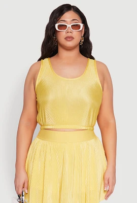 Womens Plus Size Almost Famous Plisse Cropped Tank Top, Yellow, Size 1X