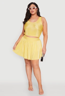 Womens Plus Size Almost Famous Plisse Lined Skater Skirt, Yellow, Size 3X