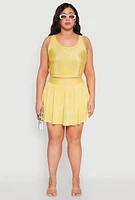 Womens Plus Size Almost Famous Plisse Lined Skater Skirt, Yellow, Size 3X