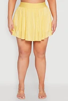 Womens Plus Size Almost Famous Plisse Lined Skater Skirt, Yellow, Size 3X