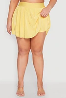 Womens Plus Size Almost Famous Plisse Lined Skater Skirt, Yellow, Size 3X
