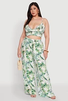 Womens Plus Size Almost Famous Tropical Print Smocked Bralette, Multi, Size 1X