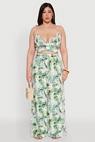Womens Plus Size Almost Famous Tropical Print Smocked Bralette, Multi, Size 1X