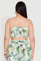 Womens Plus Size Almost Famous Tropical Print Smocked Bralette, Multi, Size 1X
