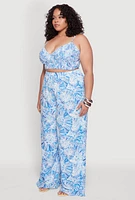 Womens Plus Size Almost Famous Tropical Print Smocked Bralette, Blue, Size 1X