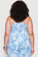 Womens Plus Size Almost Famous Tropical Print Smocked Bralette, Blue, Size 1X