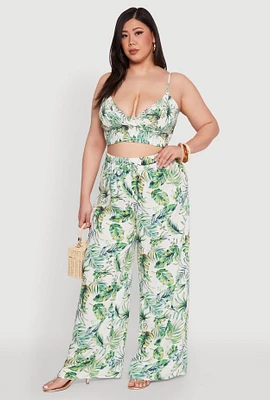 Womens Plus Size Almost Famous Tropical Print Palazzo Pants, Green, Size 3X