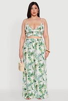 Womens Plus Size Almost Famous Tropical Print Palazzo Pants, Green, Size 3X