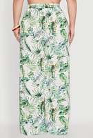 Womens Plus Size Almost Famous Tropical Print Palazzo Pants, Green, Size 3X