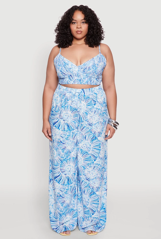 Womens Plus Almost Famous Tropical Print Palazzo Pants,