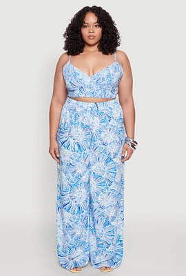 Womens Plus Almost Famous Tropical Print Palazzo Pants,