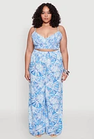 Womens Plus Almost Famous Tropical Print Palazzo Pants,