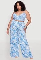 Womens Plus Almost Famous Tropical Print Palazzo Pants,