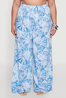 Womens Plus Almost Famous Tropical Print Palazzo Pants,