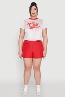 Womens Plus Size Almost Famous Contrast Trim City Graphic Jersey, White, Size 3X