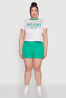 Womens Plus Size Almost Famous Varsity Stripe Shorts, Green, Size 1X