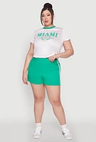 Womens Plus Size Almost Famous Varsity Stripe Shorts, Green, Size 1X