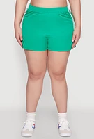 Womens Plus Size Almost Famous Varsity Stripe Shorts, Green, Size 1X