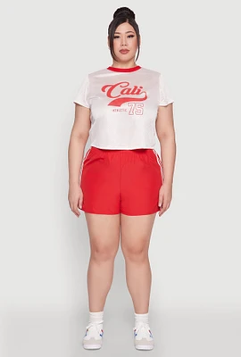 Womens Plus Size Almost Famous Varsity Stripe Shorts, Red, Size 1X