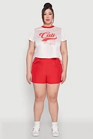 Womens Plus Size Almost Famous Varsity Stripe Shorts, Red, Size 1X
