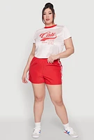 Womens Plus Size Almost Famous Varsity Stripe Shorts, Red, Size 1X