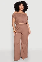 Womens Plus Size Almost Famous Textured Knit Wide Leg Pants, Brown, Size 1X