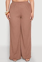 Womens Plus Size Almost Famous Textured Knit Wide Leg Pants, Brown, Size 1X