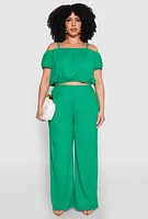 Womens Plus Almost Famous Textured Knit Wide Leg Pants, Green,