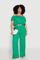 Womens Plus Size Almost Famous Textured Knit Wide Leg Pants, Green, Size 3X