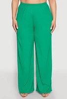 Womens Plus Size Almost Famous Textured Knit Wide Leg Pants, Green, Size 3X